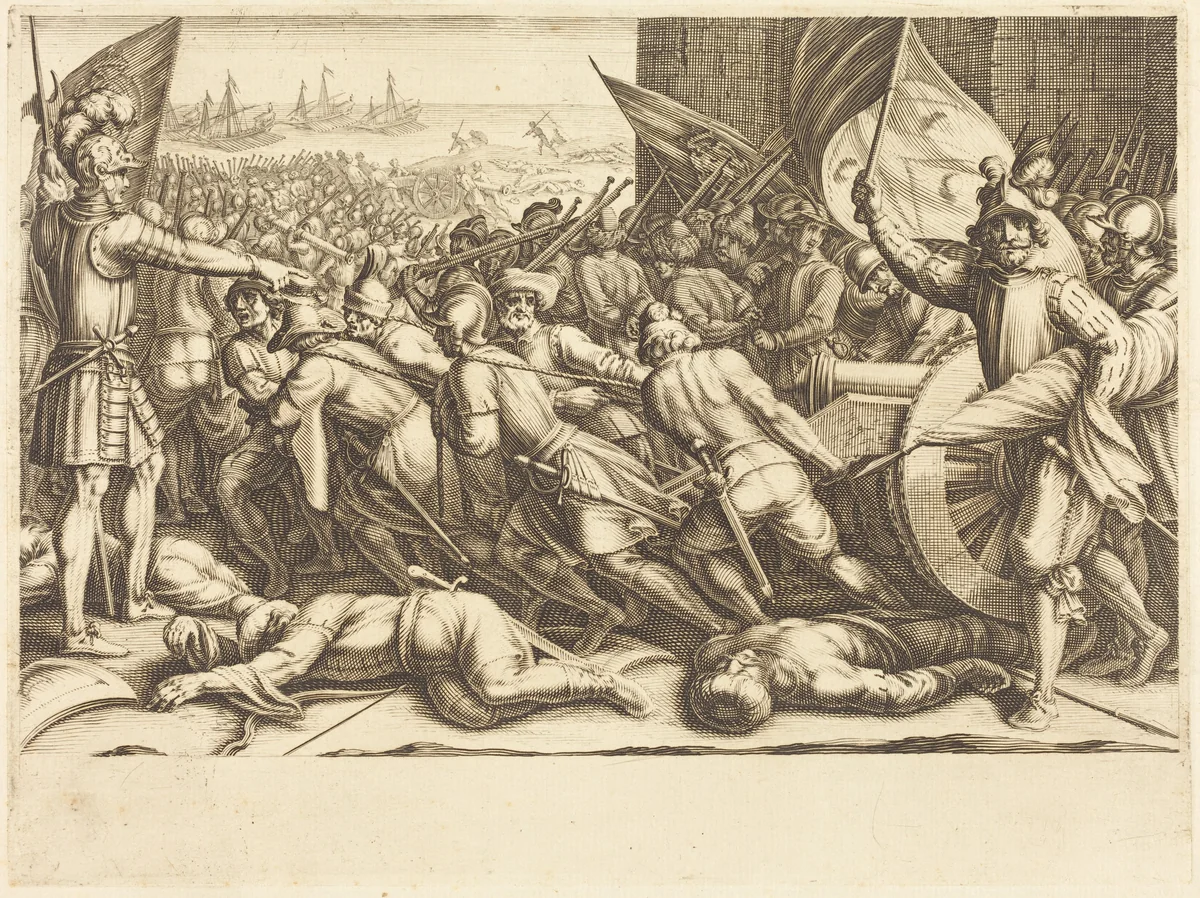 The Re-embarkation of the Turks by Jacques Callot, print, 1614