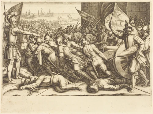 The Re-embarkation of the Turks by Jacques Callot, print, 1614