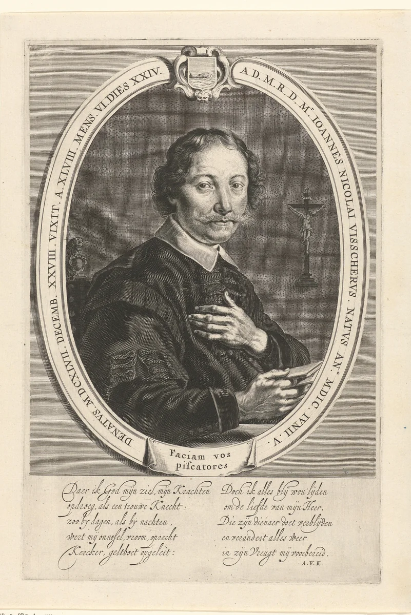 Portret van Johannes Nicolaesz. Visscher by Theodor Matham, print, 1647-1676