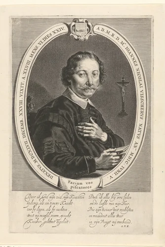 Portret van Johannes Nicolaesz. Visscher by Theodor Matham, print, 1647-1676