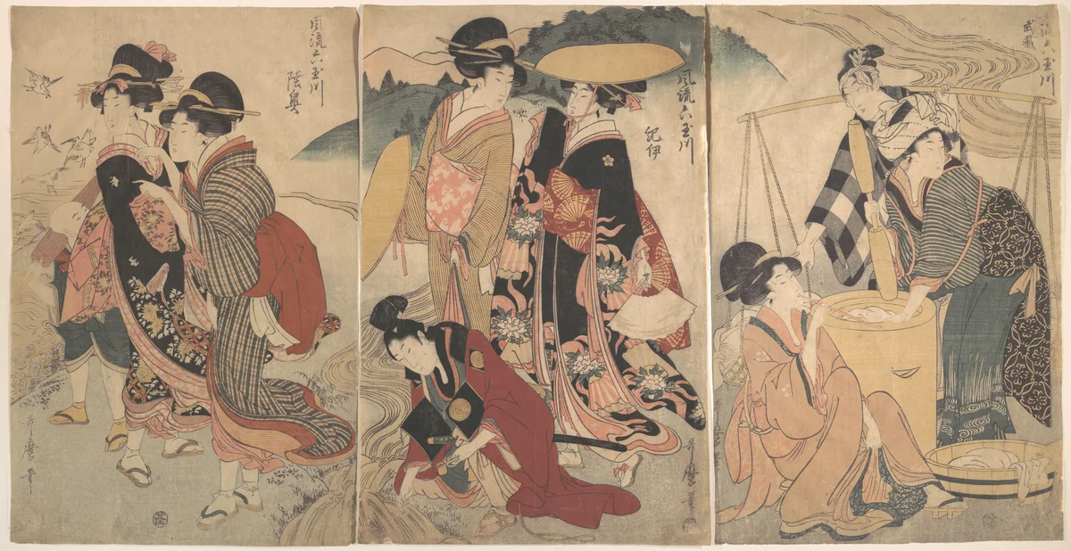 Women and a Man in the Country; Some pageant(?) by Kitagawa Utamaro (喜多川歌麿), print, 1754-1806