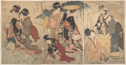 Women and a Man in the Country; Some pageant(?) by Kitagawa Utamaro (喜多川歌麿), print, 1754-1806