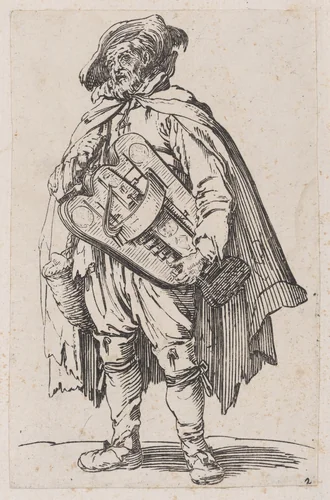 Reverse Copy of Joueur de Vielle (Hurdy-Gurdy Player), from Les Gueux suite appelée aussi Les Mendiants, Les Baroni, ou Les Barons (The Beggars, also called the Barons) by anonymous, print, 1625-1700