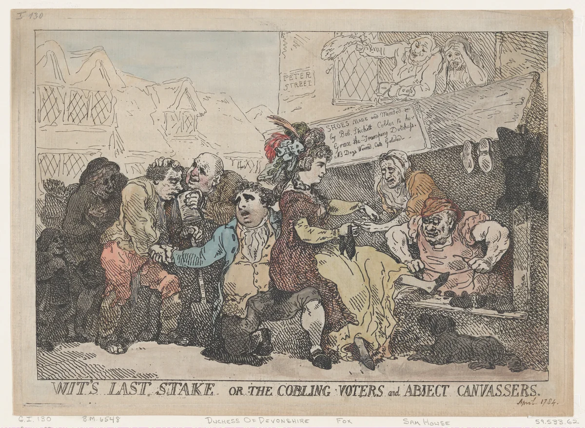 Wit's Last Stake, or the Cobbling Voters and Abject Canvassers by Thomas Rowlandson, print, 1784