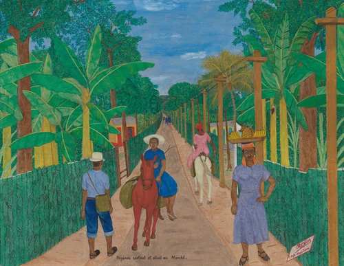 Paysans Sortant et Allant au Marché (Villagers Going to the Market ) by Philomé Obin, painting, 1953