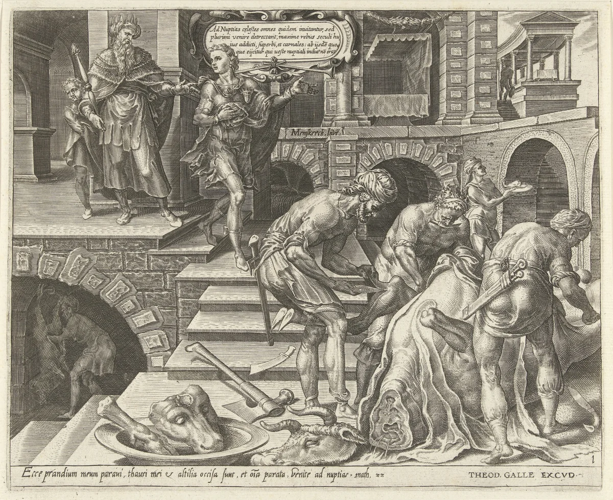 Voorbereidingen voor het bruiloftsfeest by Unknown, print, 1558-1559