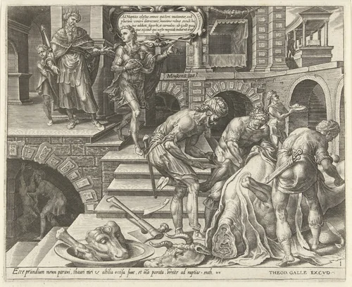 Voorbereidingen voor het bruiloftsfeest by Unknown, print, 1558-1559