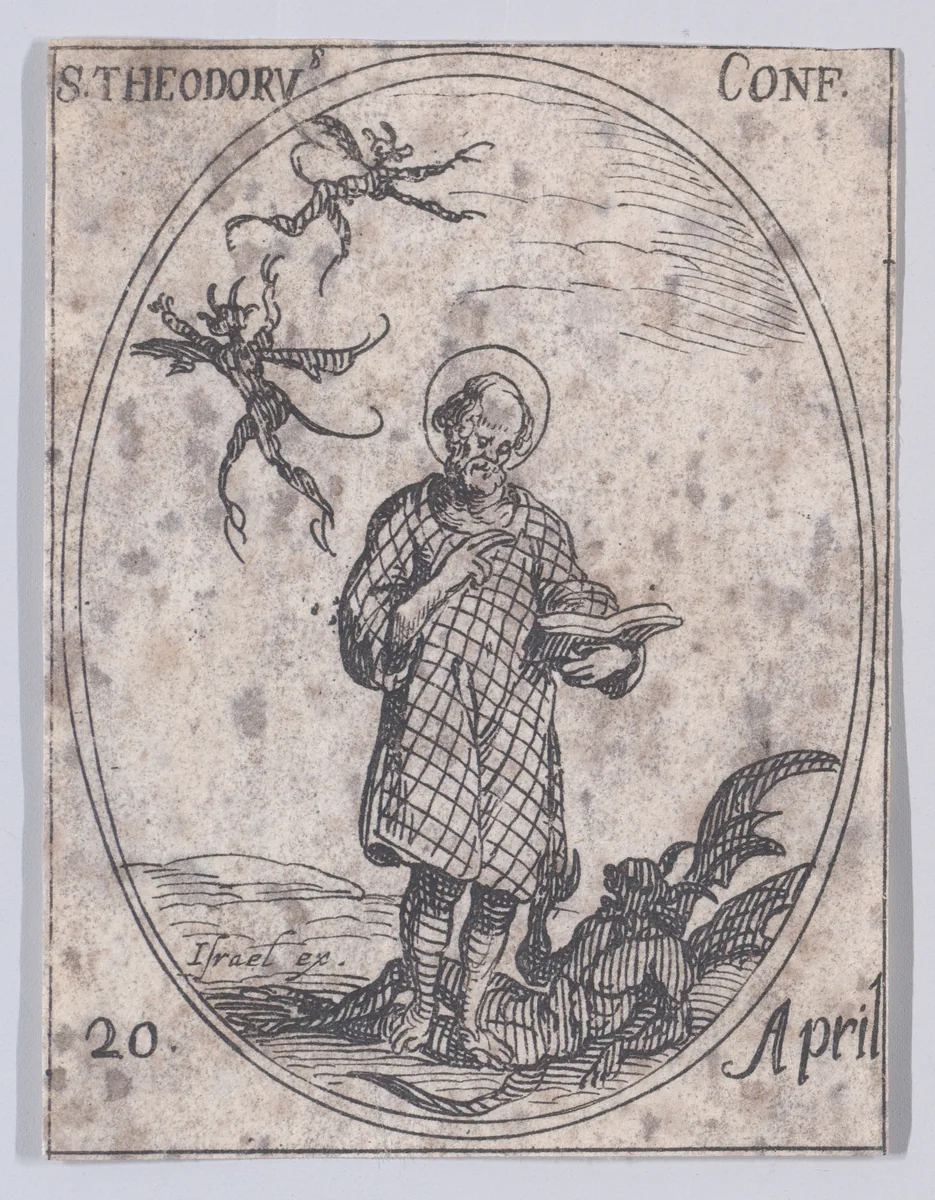 S. Théodore, confesseur (St. Theodore Trichinas, Confessor), April 20th, from "Les Images De Tous Les Saincts et Saintes de L'Année" (Images of All of the Saints and Religious Events of the Year) by Jacques Callot, print, 1636