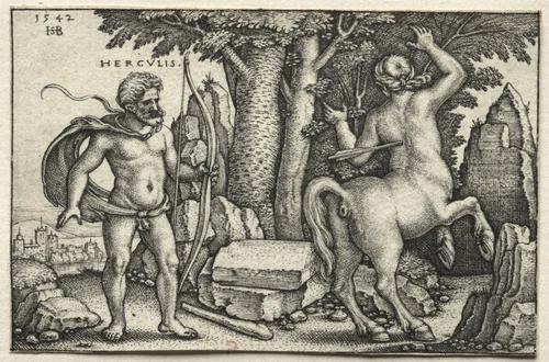 The Labors of Hercules: Hercules Shooting Nessus by Hans Sebald Beham, print, 1542