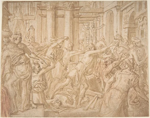 Christ Driving the Money Changers from the Temple by Frans Floris, drawing, 1530-1570