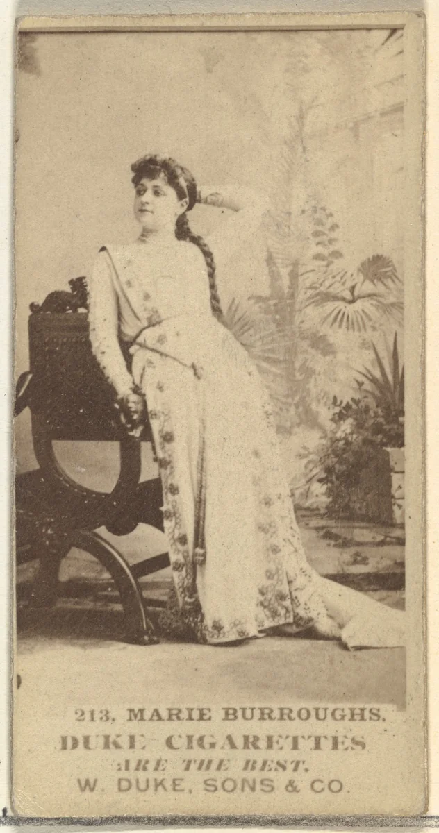 Card Number 213, Marie Burroughs, from the Actors and Actresses series (N145-7) issued by Duke Sons & Co. to promote Duke Cigarettes by W. Duke, Sons & Co., photograph, 1880-1889