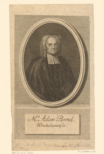 Portret van Adam Bernd by Johann Martin Bernigeroth, print, 1745
