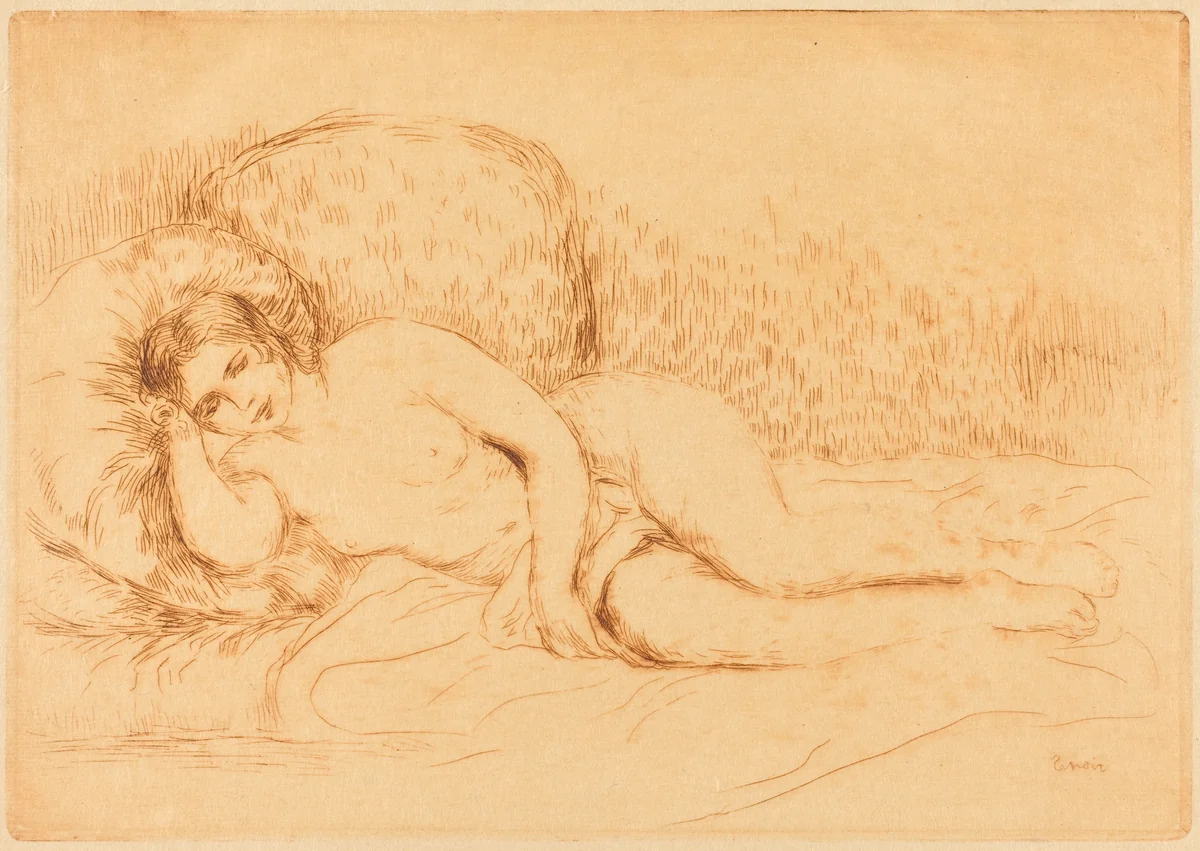Woman Reclining (Femme couchee) by Auguste Renoir, print, 1906