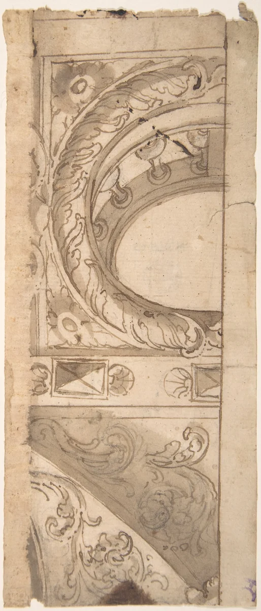 Partial Design for a Ceiling with Oculus by anonymous, drawing, 1600-1699