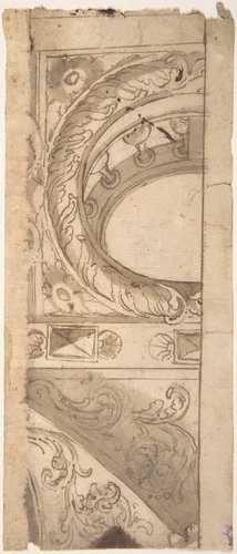 Partial Design for a Ceiling with Oculus by anonymous, drawing, 1600-1699