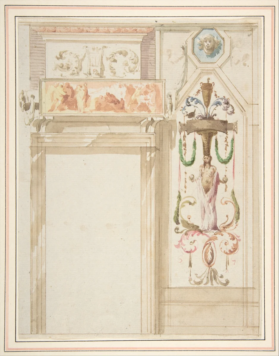 Design for a Wall Decorated with Grotesque by Giuseppe Bernardino Bison, drawing, 1762-1844