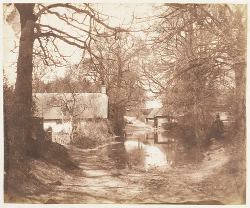 [View of a House in the Woods, with a Waterlogged Road] by John Dillwyn Llewelyn, photograph, 1853-1856