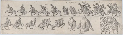 Plate for Giorgio Cesarini, from a series of twelve showing knights and their attendants dressed for a tournament (plate 10) by anonymous, print, 1565