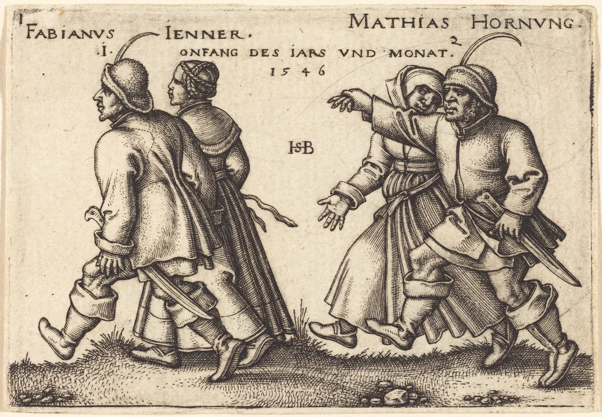 January and February by Sebald Beham, print, 1546