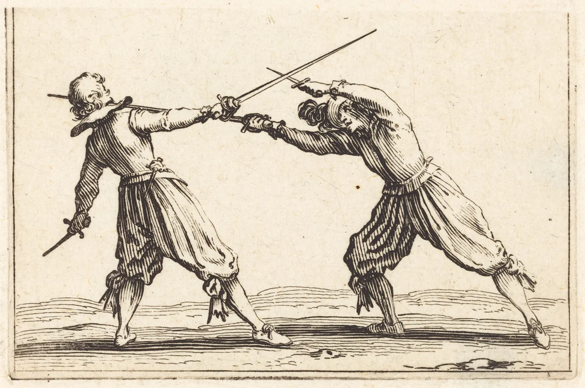 Duel with Swords and Daggers by Jacques Callot, print, 1622