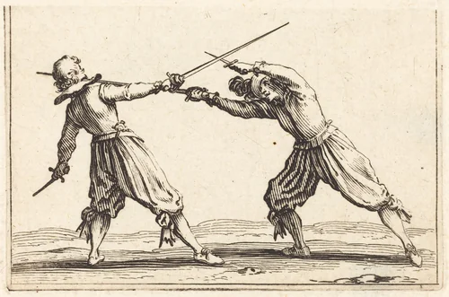 Duel with Swords and Daggers by Jacques Callot, print, 1622