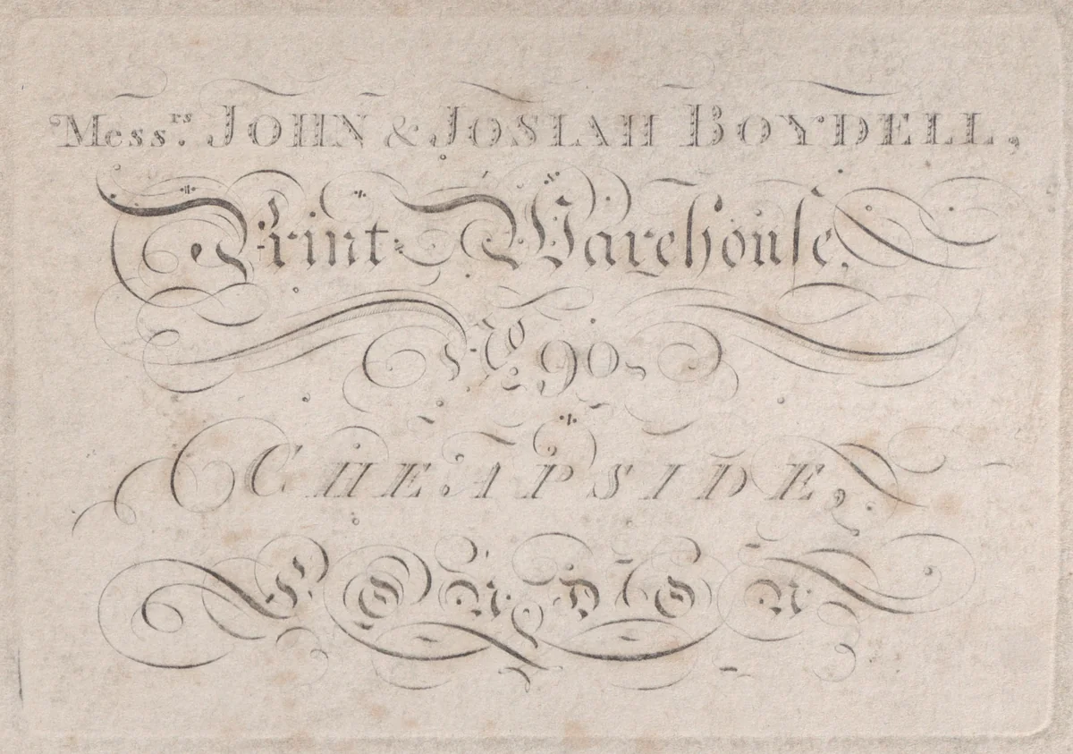 Trade Card for John & Josiah Boydell, Publishers by anonymous, print, 1700-1800