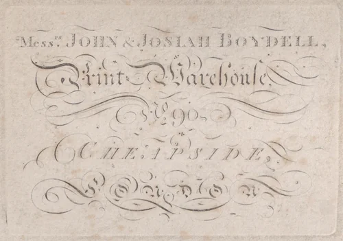 Trade Card for John & Josiah Boydell, Publishers by anonymous, print, 1700-1800