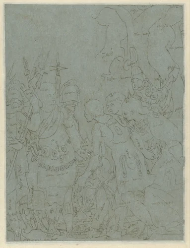 Contouren van De grootmoedigheid van Scipio by Benedetto Caliari, drawing, 1550-1598