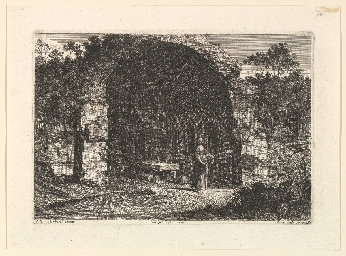 La Caffarella (ou Grotte d'Egerie) by Jean Morin, print, 1605-1650