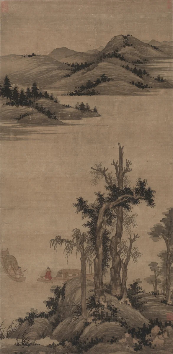 Fishermen-Hermits in Stream and Mountain by Zhao Yong, painting, 1300-1354