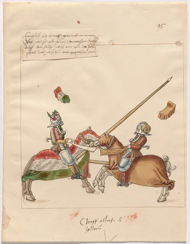 Mock Joust of War with Flying Shields and Without Bevors by German 16th Century, drawing, 1515
