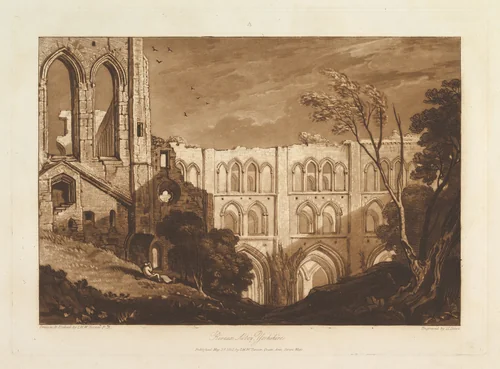 Rivaux Abbey, Yorkshire, part X, plate 51 from "Liber Studiorum" by Joseph Turner, print, 1812