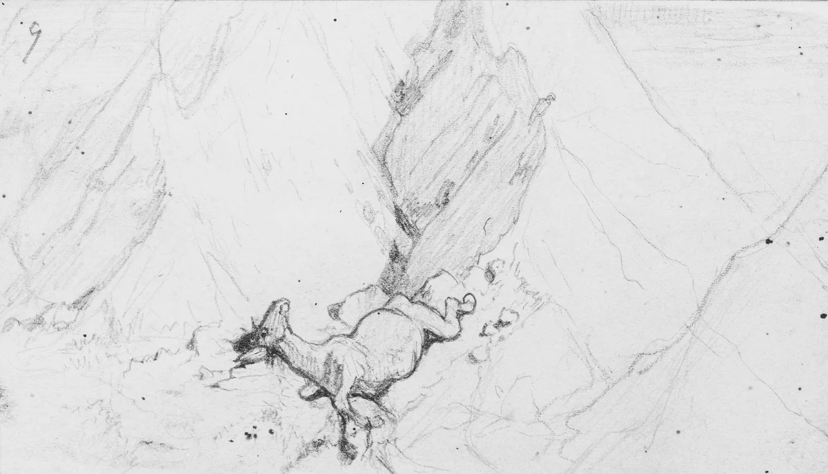 The Fable of the Miller, His Son and the Donkey No. 9 by Elihu Vedder, artwork, 1860