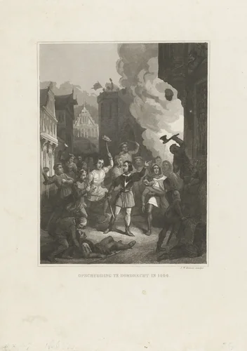 Gevechten in Dordrecht by Johann Wilhelm Kaiser, print, 1840-1884