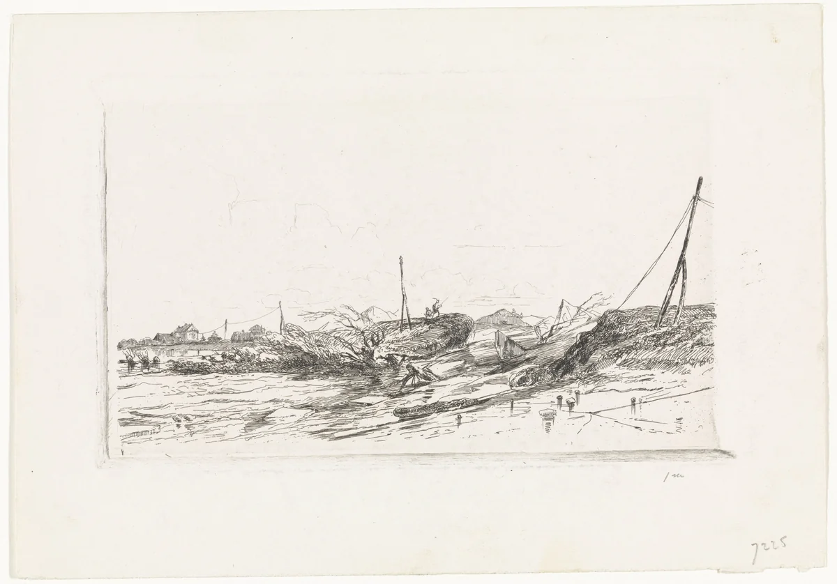Dijkdoorbraak te Arnhem, 1855 by Cornelis Springer, print, 1855