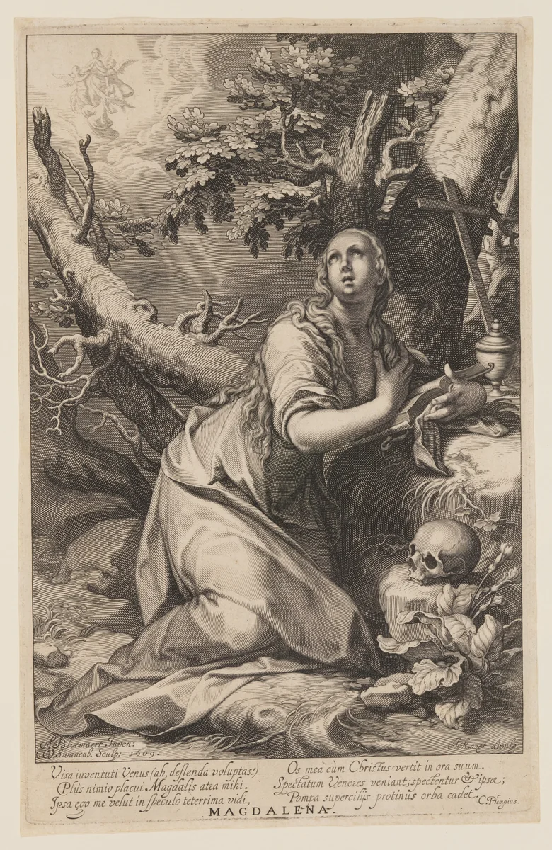 Magdalena, from Sinners of the Old and New Testament by Willem van Swanenburgh Abraham Bloemaert, print, 1609