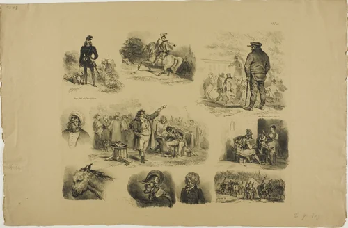 Sheet of Sketches by Denis Auguste Marie Raffet, print, 1829