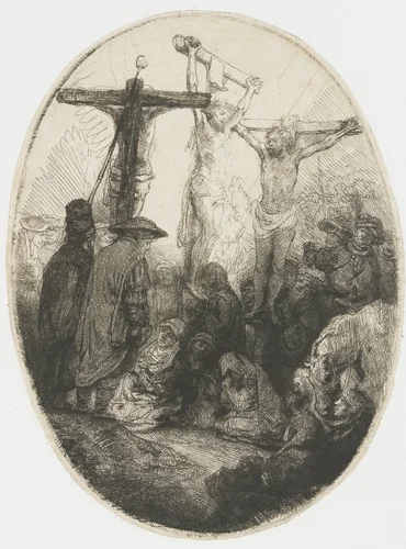 Christ Crucified between the Two Thieves by Rembrandt van Rijn, print, 1641
