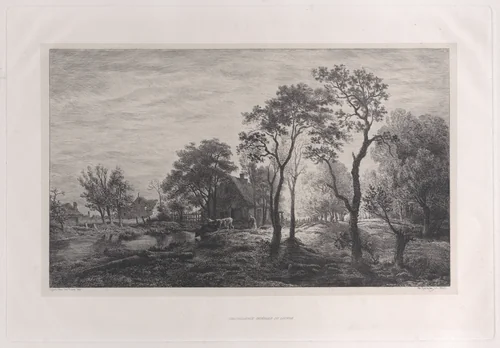 Landscape, after a sketch by Eglon van der Neer by Charles Jacque, print, 1862