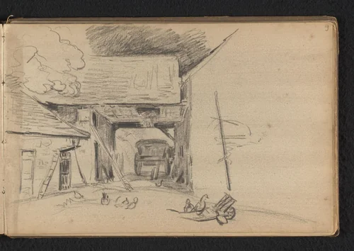 Boerderij schuur met kar by Jan Bedijs Tom, drawing, 1823-1894