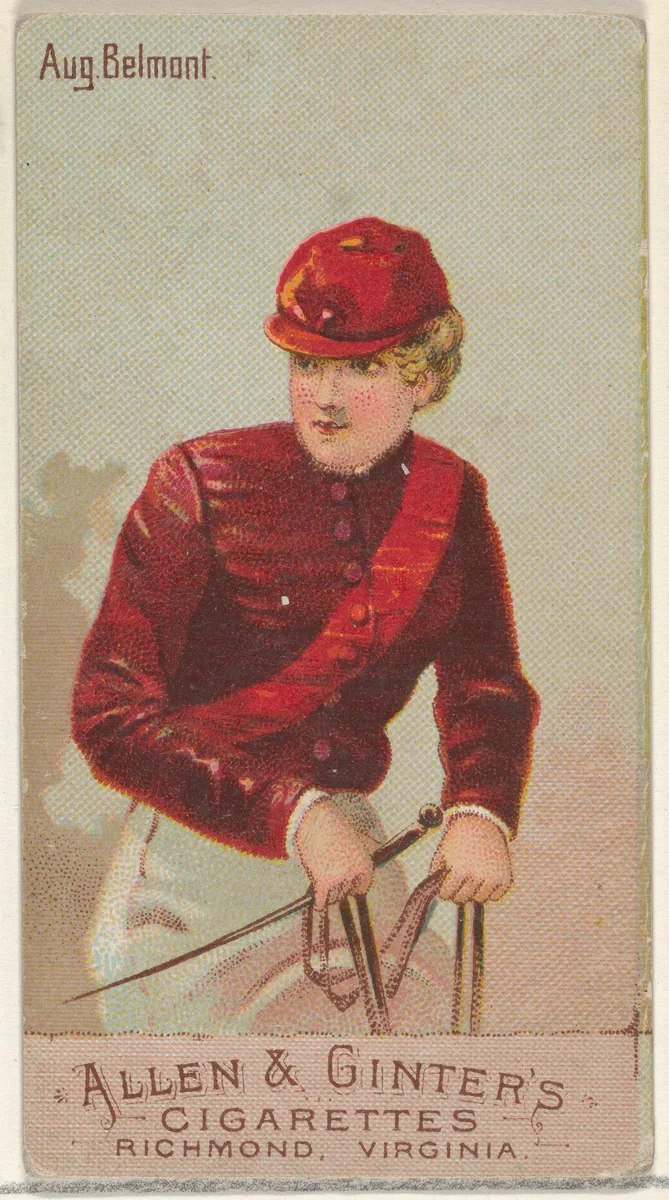 August Belmont, from the Racing Colors of the World series (N22b) for Allen & Ginter Cigarettes by Allen & Ginter, print, 1888