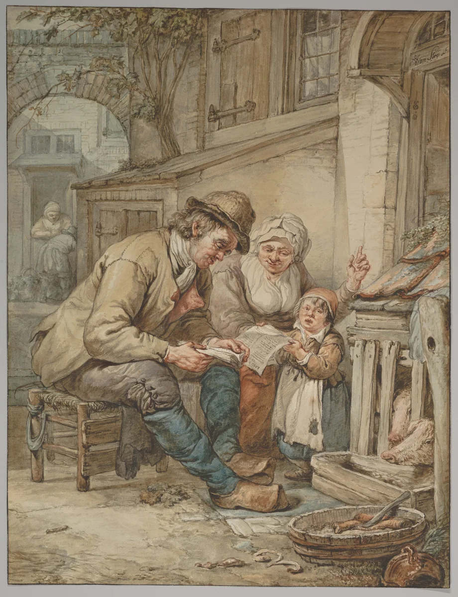 Parents Teaching Their Daughter a Song by Abraham van Strij, drawing, 1801-1826
