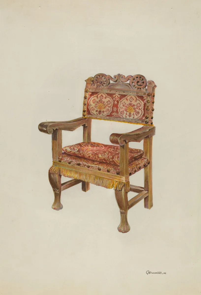 Hand-carved Armchair by Gerald Transpota, index of american design, 1937