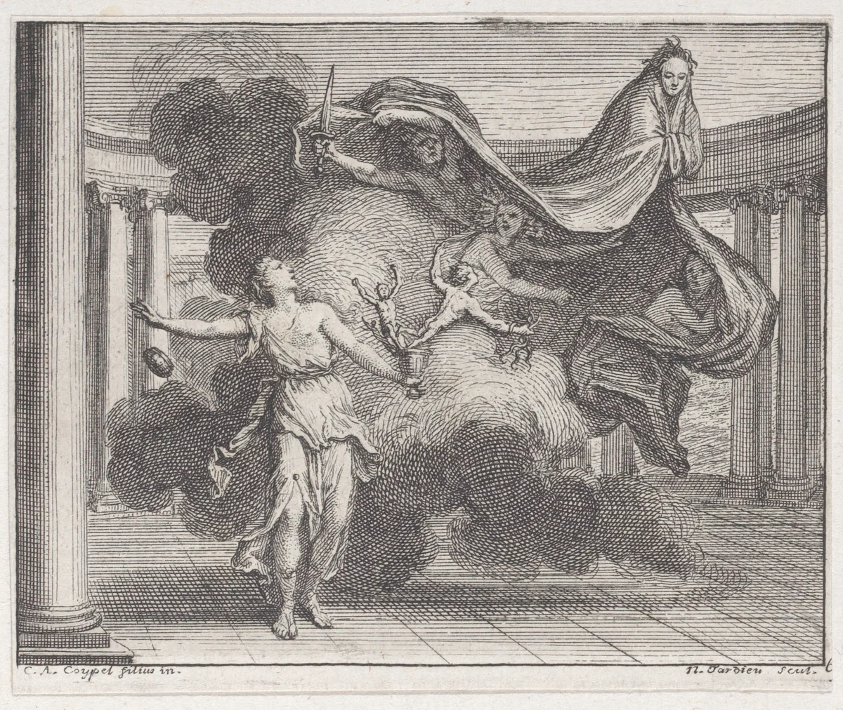 Book 4, Fable 7: Pandora, from "Fables Nouvelles" by Nicolas Henry Tardieu, print, 1719