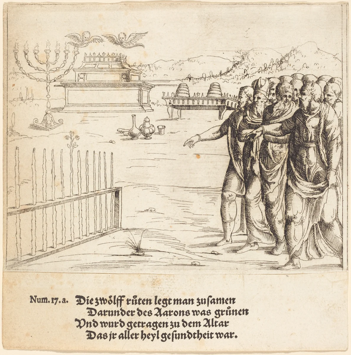 The Blossoming of Aaron's Rod by Augustin Hirschvogel, print, 1503-1553