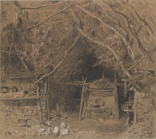 The Workshop of a Wooden Shoe Maker by Constant Troyon, drawing, 1833-1838