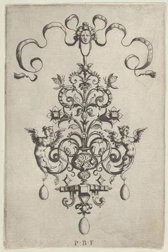 Vertical Panel with Design for a Pendant, from Ars His Myronis Nobilis Effingitus Pagellulis by Paul Birckenhultz, print, 1595-1605
