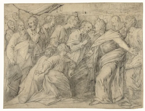 Christus verschijnt voor zijn discipelen by Meester van de Egmont-Albums, drawing, 1550-1599