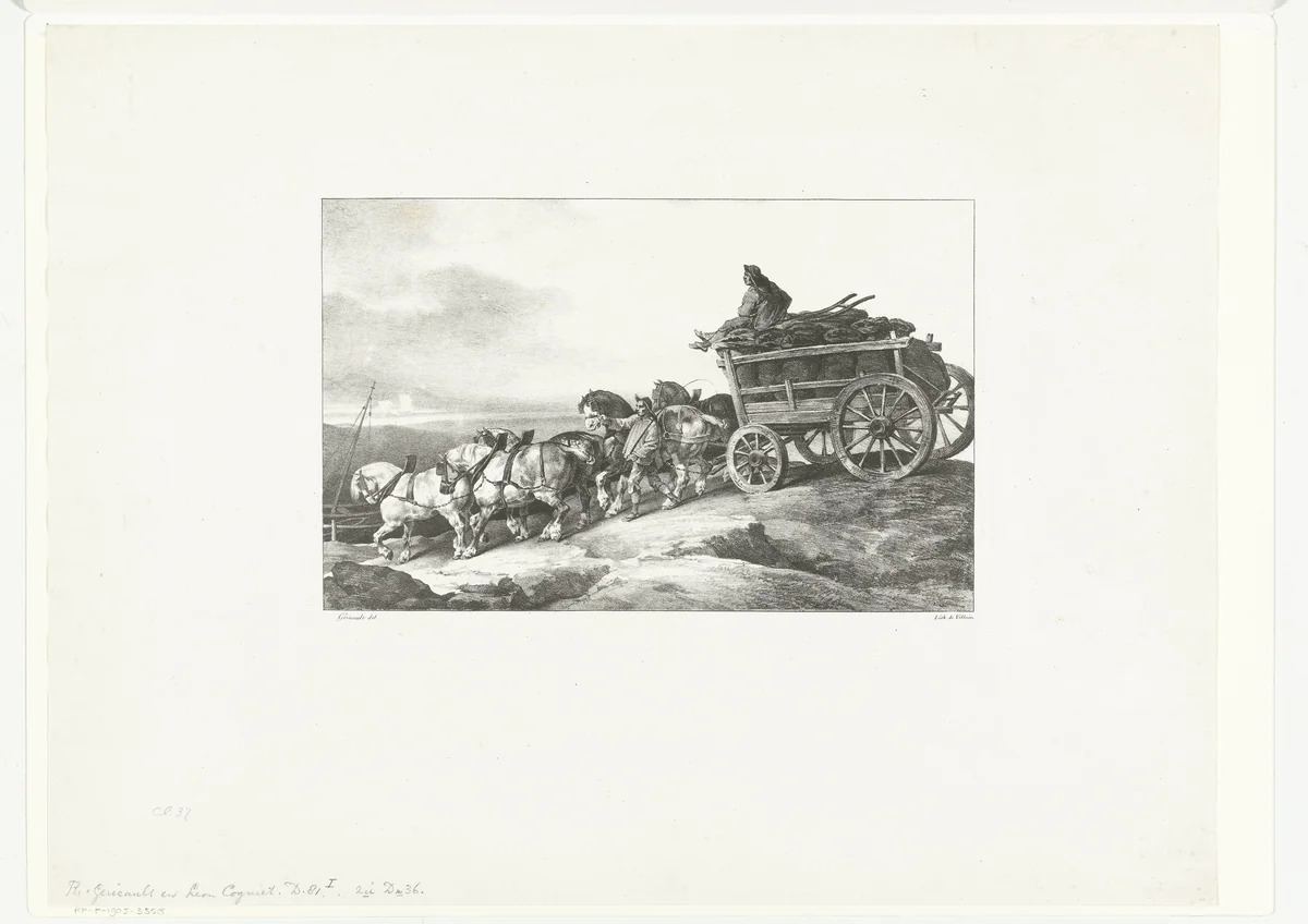 De kolenwagen by Théodore Géricault, print, 1822