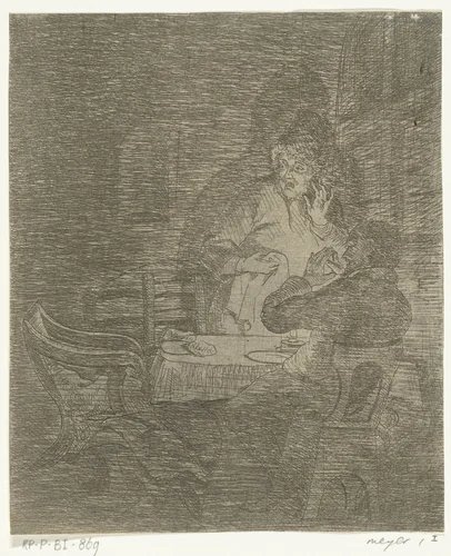 Christus verdwijnt voor ogen van twee leerlingen tijdens maaltijd in Emmaus by Isaac Lambertus Cremer van den Berch van Heemstede, print, 1821-1879